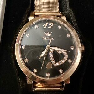 OLEVS Rose Gold Watch, Mesh Strap Fashion Dress Japanese Quartz Ladies Watch